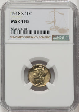 1918-S 10C FB Mercury Dime NGC MS64