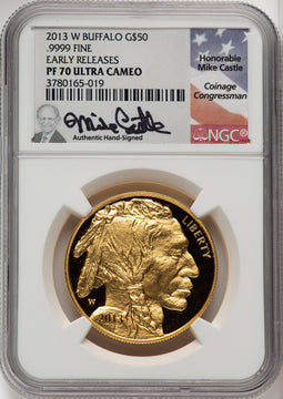 2013-W One-Ounce Gold Buffalo First Strike Mike Castle NGC PF70
