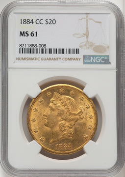 1884-CC $20 Liberty Double Eagle NGC MS61 (771939068)