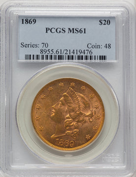 1869 $20 Liberty Double Eagle PCGS MS61