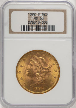 1892-S $20 Liberty Double Eagle NGC MS63