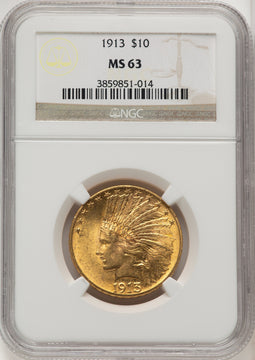 1913 $10 Brown Label Indian Eagle NGC MS63 (520064028)