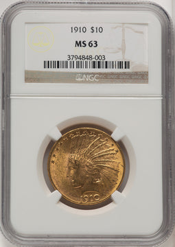 1910 $10 Brown Label Indian Eagle NGC MS63 (520064042)