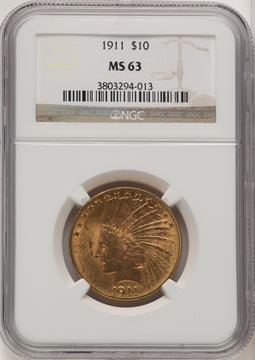 1911 $10 Brown Label Indian Eagle NGC MS63