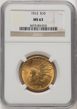 1912 $10 Brown Label Indian Eagle NGC MS63