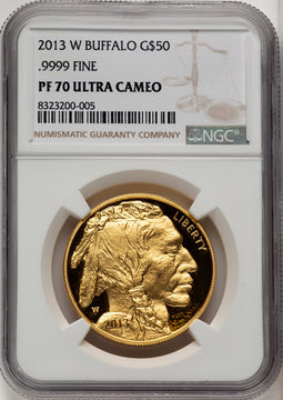 2013-W $50 One-Ounce Gold Buffalo Brown Label NGC PF70 (772784005)