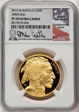 2012-W $50 One-Ounce Gold Buffalo Mike Castle Congressional Series NGC PF70