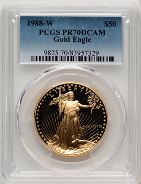 1988-W $50 One-Ounce Gold Eagle Blue Gradient PCGS PR70 (773011003)