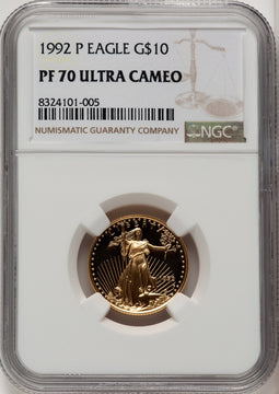 1992-P $10 Quarter-Ounce Gold Eagle Brown Label NGC PF70
