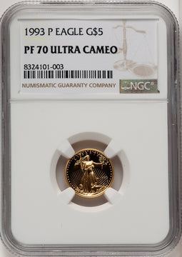 1993-P $5 Tenth-Ounce Gold Eagle Brown Label NGC PF70 (519589040)