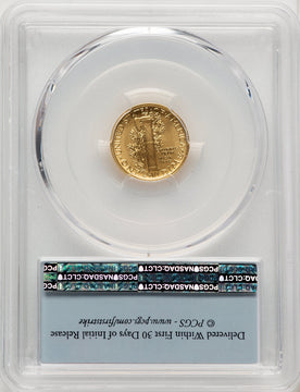 2016-W 10C Mercury Dime 100th Anniversary Gold Centennial FDI Flag Mercury Dime PCGS MS70