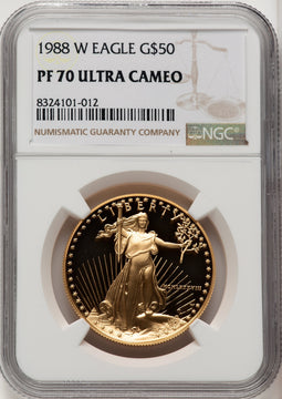 1988-W $50 One-Ounce Gold Eagle Brown Label NGC PF70 (520087006)