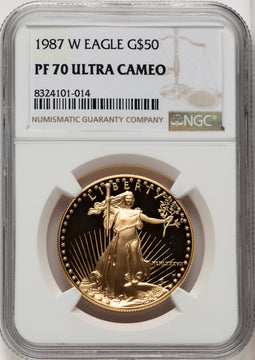 1987-W $50 One-Ounce Gold Eagle Brown Label NGC PF70 (519589036)