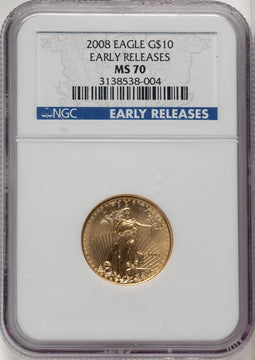 2008 $10 Quarter-Ounce Gold Eagle First Strike ER Blue NGC MS70