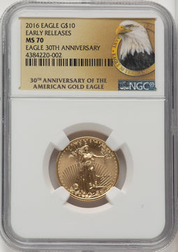 2016 $10 Quarter-Ounce Gold Eagle 30th Anniversary First Strike NGC MS70 (773336056)