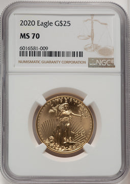2020 $25 Half-Ounce Gold Eagle Brown Label NGC MS70