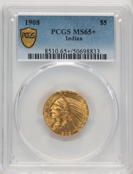 1908 $5 Indian Indian Half Eagle PCGS MS65+