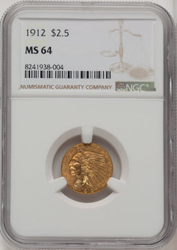 1912 $2.50 Indian Quarter Eagle NGC MS64 (772929002)