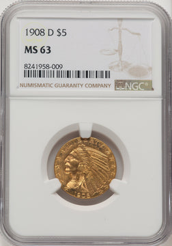 1908-D $5 Indian Half Eagle NGC MS63 (772342001)