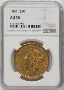 1851 $20 Liberty Double Eagle NGC AU50 (572247009)