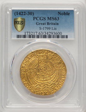 Henry VI (1st Reign 1422-61) gold Noble ND (1422-1430) MS63 PCGS World Coins PCGS MS63