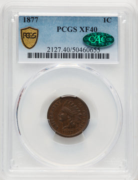 1877 1C BN CAC Indian Cent PCGS XF40