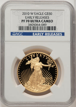 2010-W $50 One-Ounce Gold Eagle First Strike ER Blue NGC PF70 (520203093)