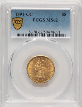 1891-CC $5 Liberty Half Eagle PCGS MS62
