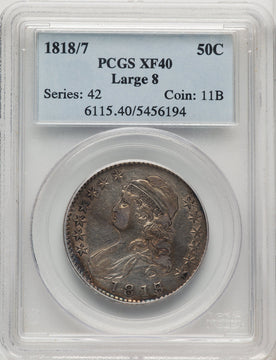 1818/7 50C Large 8 Bust Half Dollar PCGS XF40