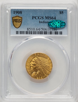 1908 $5 Indian CAC Indian Half Eagle PCGS MS64 (771479006)