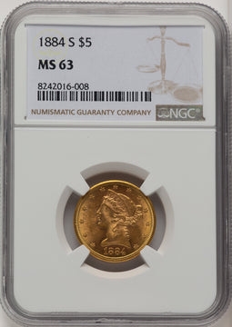 1884-S $5 Liberty Half Eagle NGC MS63