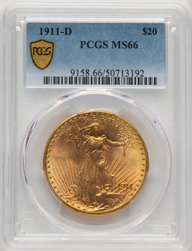 1911-D $20 Saint-Gaudens Double Eagle PCGS MS66