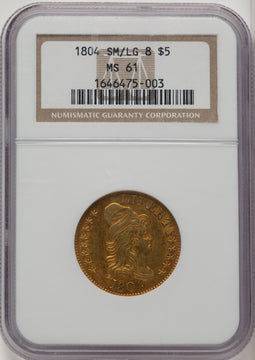 1804 $5 Small 8 Over Large 8 Early Half Eagle NGC MS61