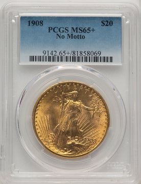 1908 $20 NO MOTTO Saint-Gaudens Double Eagle PCGS MS65+ (773481131)