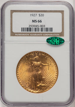 1927 $20 CAC Brown Label Saint-Gaudens Double Eagle NGC MS66