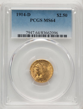 1914-D $2.50 Indian Quarter Eagle PCGS MS64 (520338038)