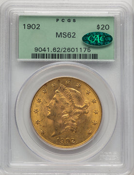 1902 $20 CAC Liberty Double Eagle PCGS MS62