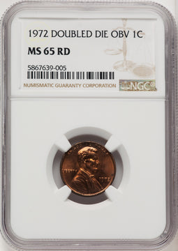 1972 1C Doubled Die Obverse RD Lincoln Cent NGC MS65