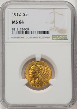 1912 $5 Indian Half Eagle NGC MS64 (774226014)