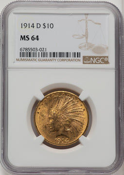 1914-D $10 Indian Eagle NGC MS64 (774226016)