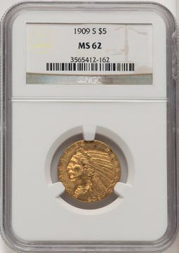1909-S $5 Indian Half Eagle NGC MS62