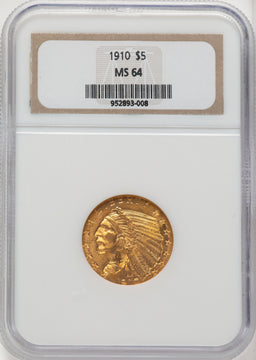 1910 $5 Indian Half Eagle NGC MS64 (506639012)