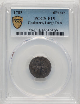1783 Chalmers Sixpence Large Date Colonials PCGS 15
