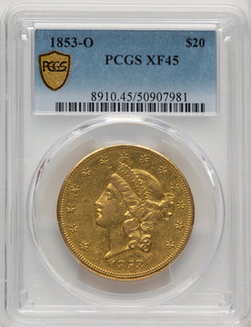 1853-O $20 Liberty Double Eagle PCGS XF45