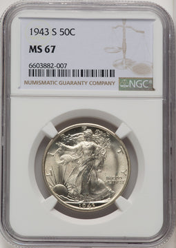 1943-S 50C Walking Liberty Half Dollar NGC MS67 (774226020)