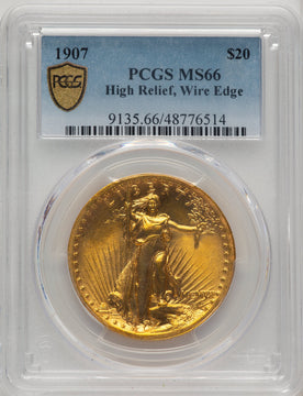 1907 $20 Wire Rim Blue Gradient High Relief Double Eagle PCGS MS66