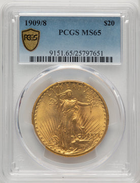 1909/8 $20 Blue Gradient Saint-Gaudens Double Eagle PCGS MS65