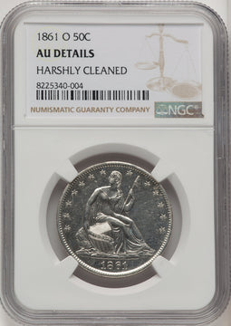 1861-O 50C Seated Half Dollar Details NGC AU50