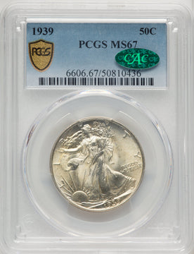 1939 50C CAC Walking Liberty Half Dollar PCGS MS67