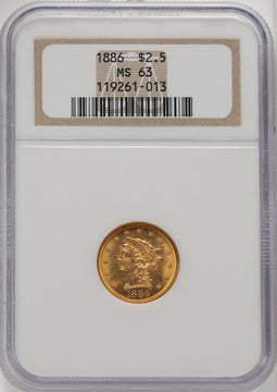 1886 $2.50 Liberty Quarter Eagle NGC MS63